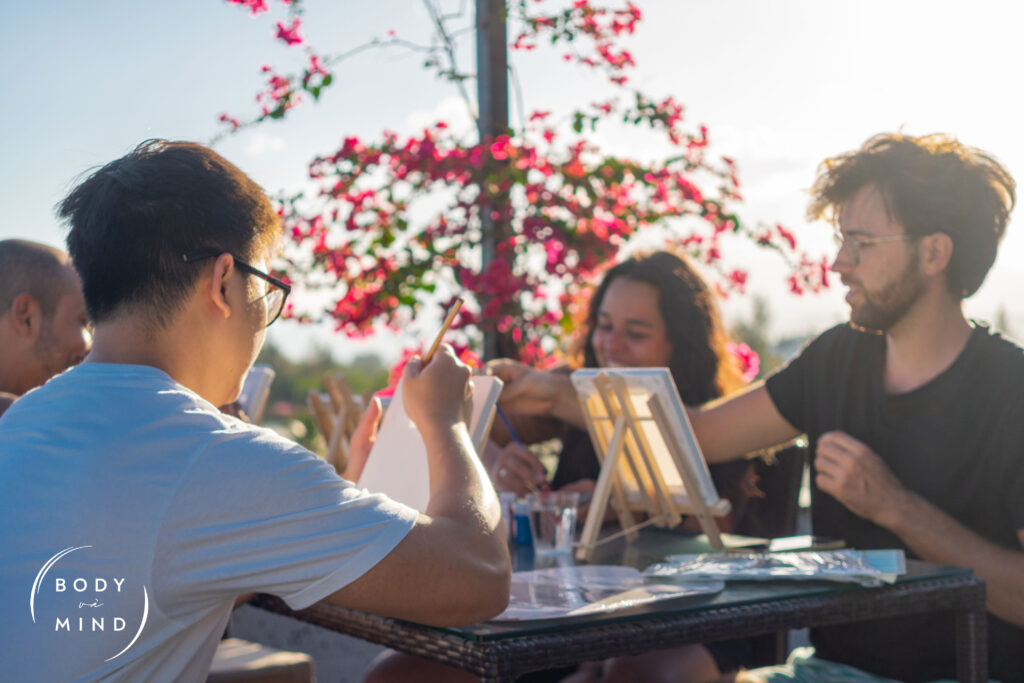 BodyVaMind retreat creative painting workshop release your inner artist, improve mental health after surf and yoga